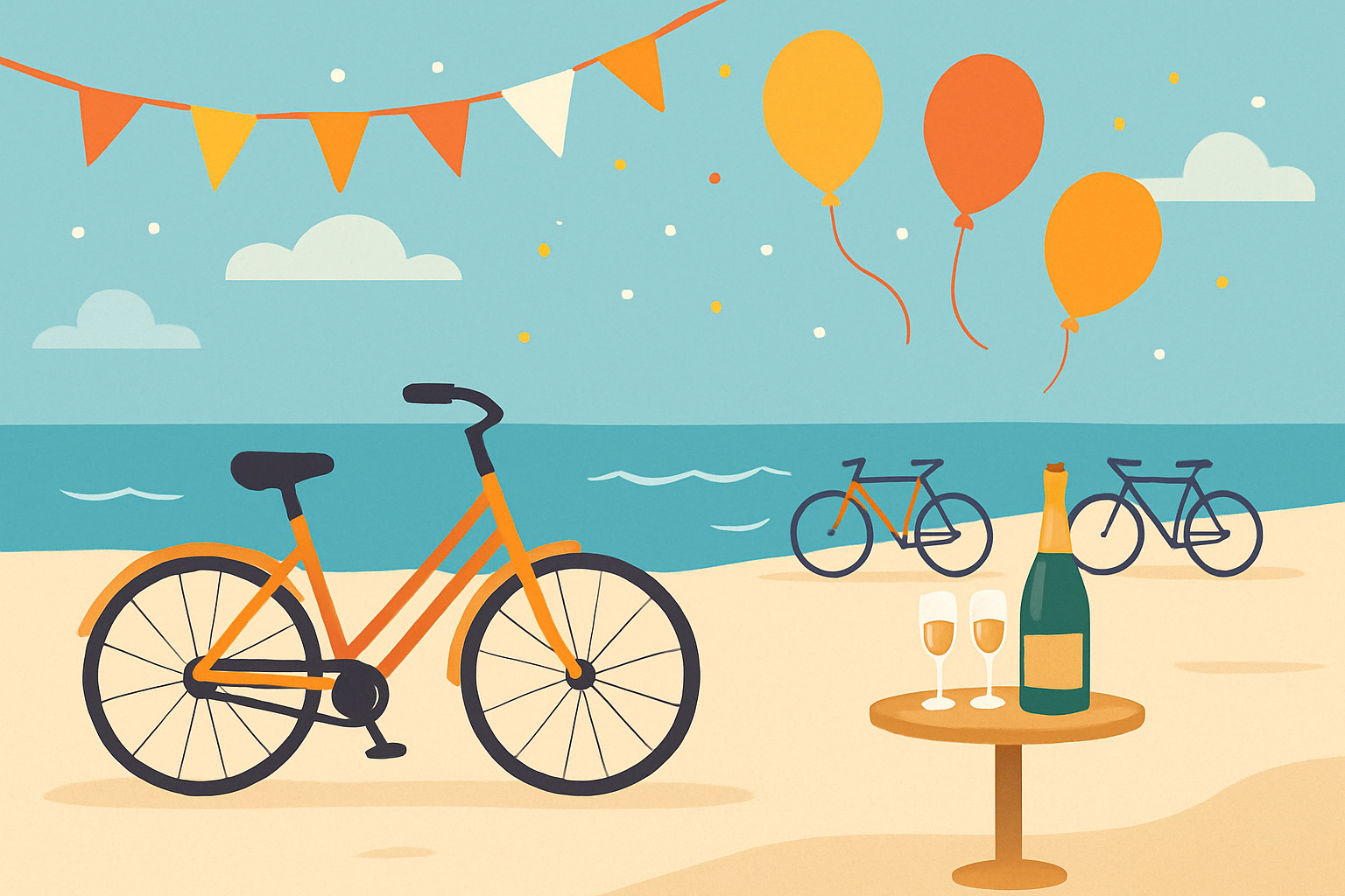 Fest och cyklar på strand